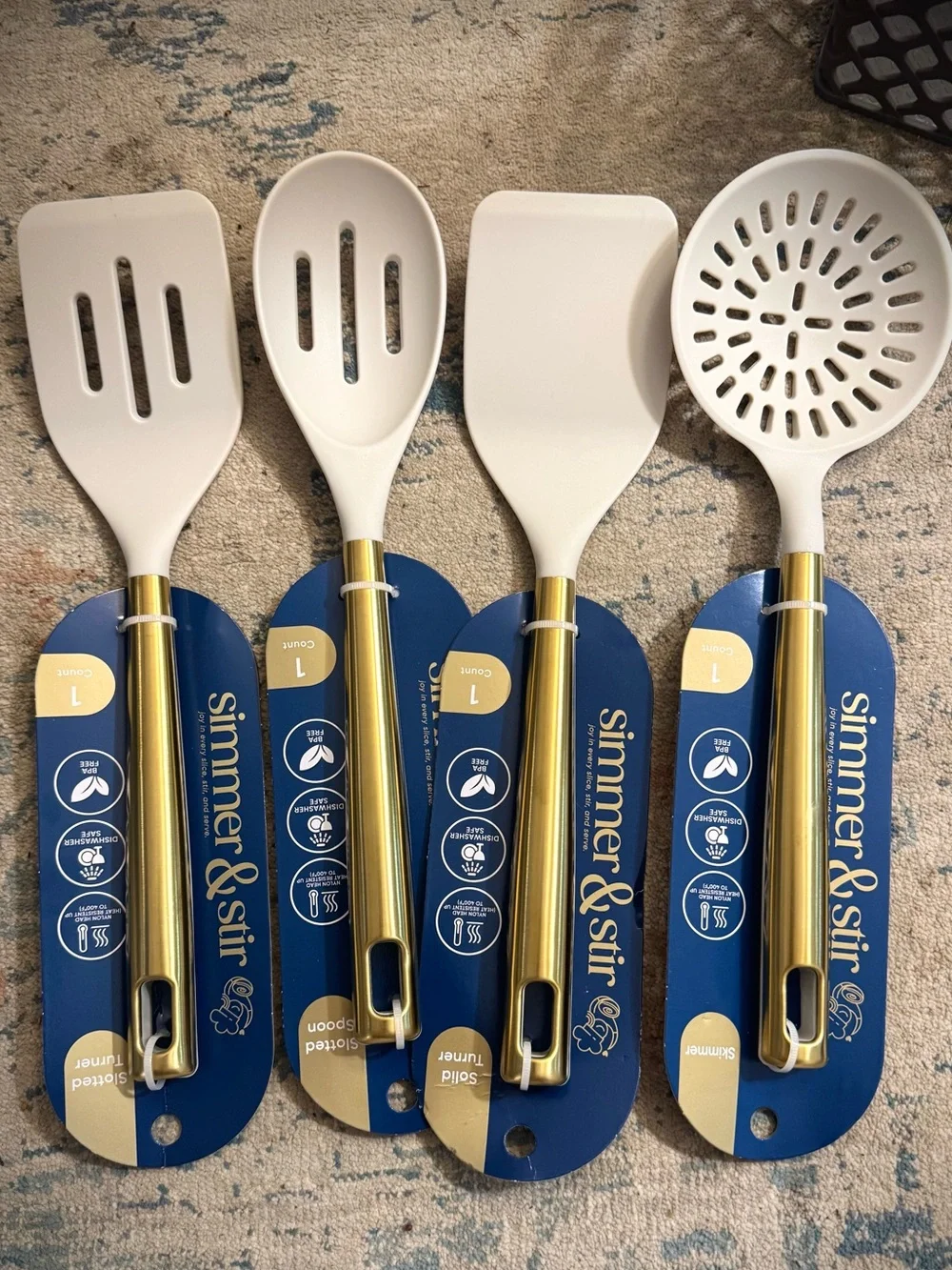 Simmer & Stir 4-pc Silicone Kitchen Utensil Set with Gold Handles